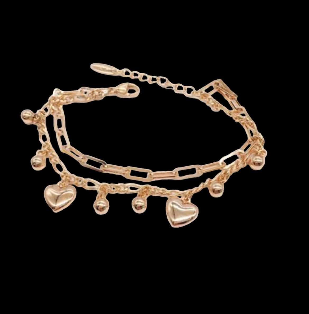 Gold Plated Heart And Balls Double Chain Bracelets