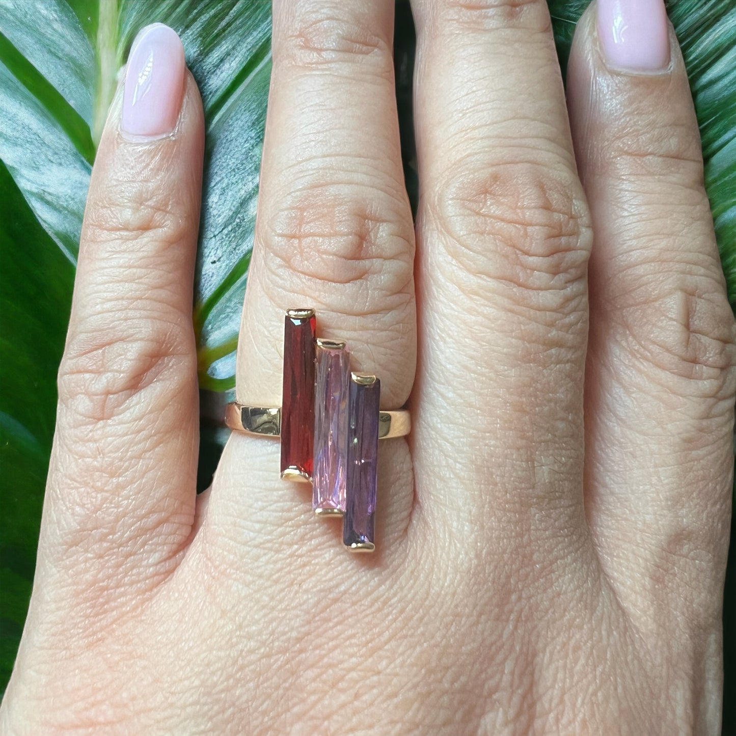 Three Long Crystals 18K Gold Plated Rings