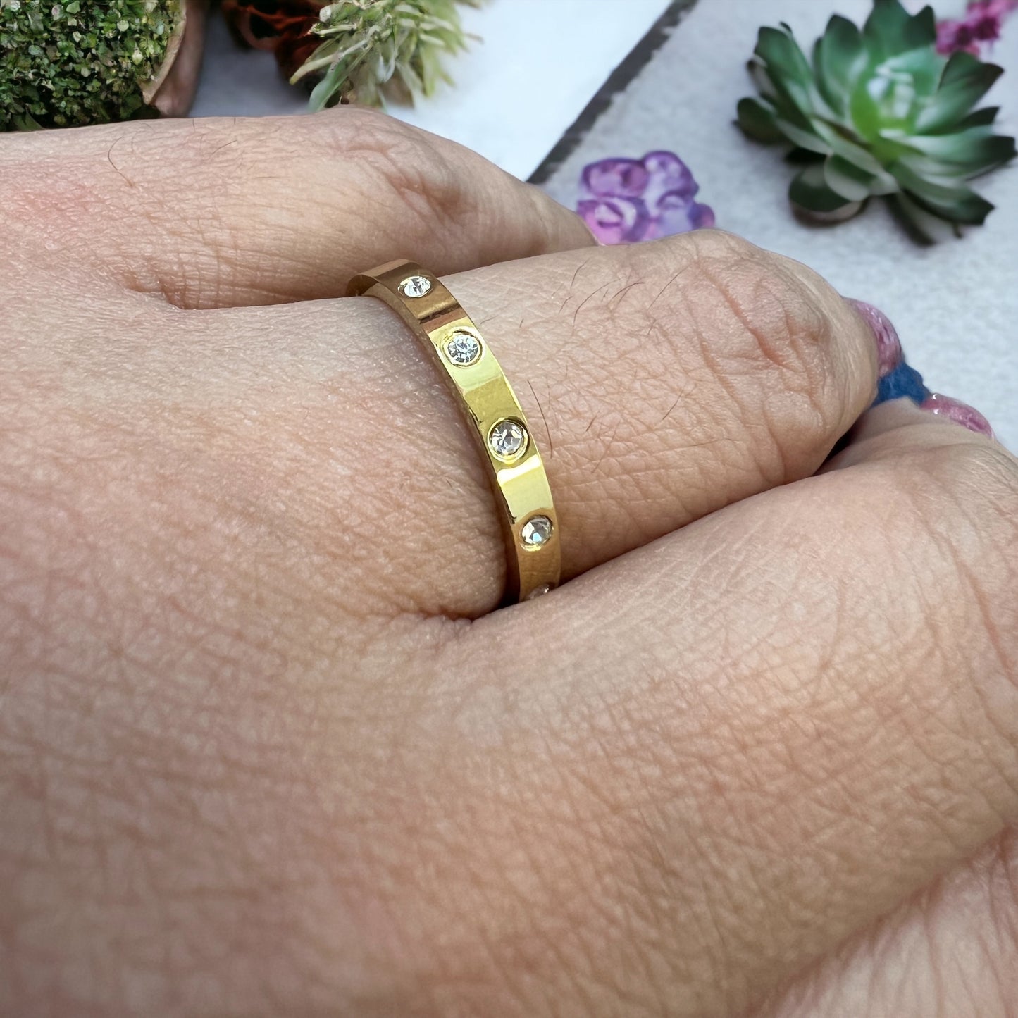 Plain Band Ring With 5 Stones In A Row