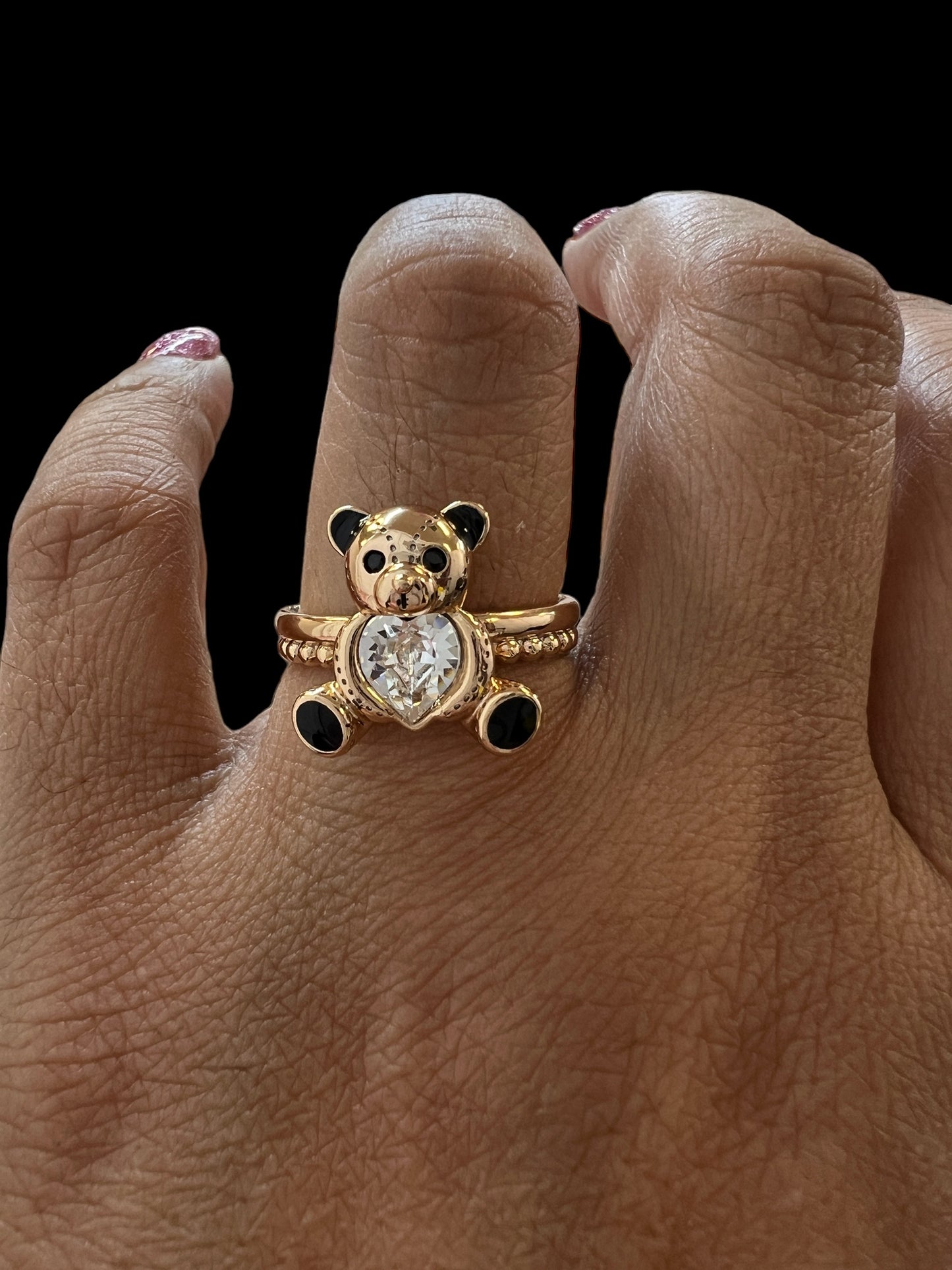 Teddy Bear Rings with Crystal Hearts