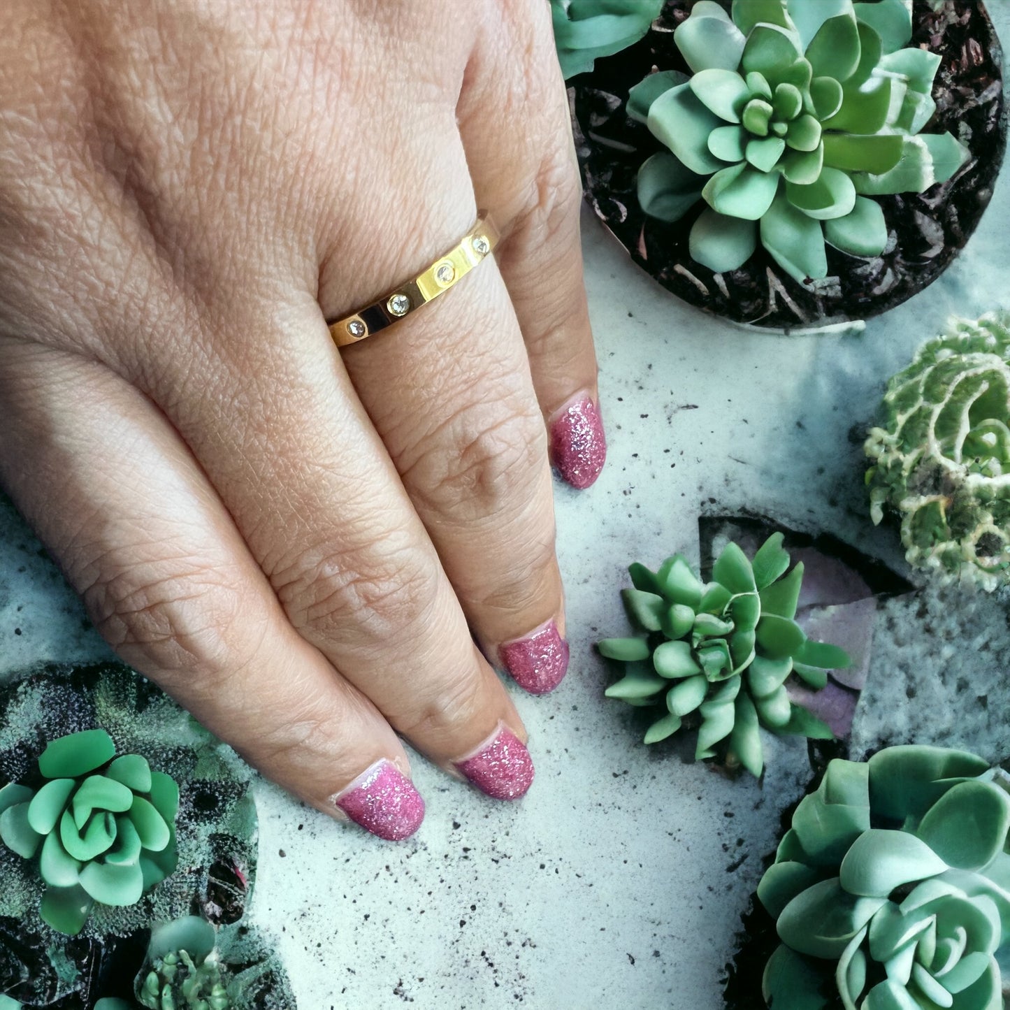 Plain Band Ring With 5 Stones In A Row