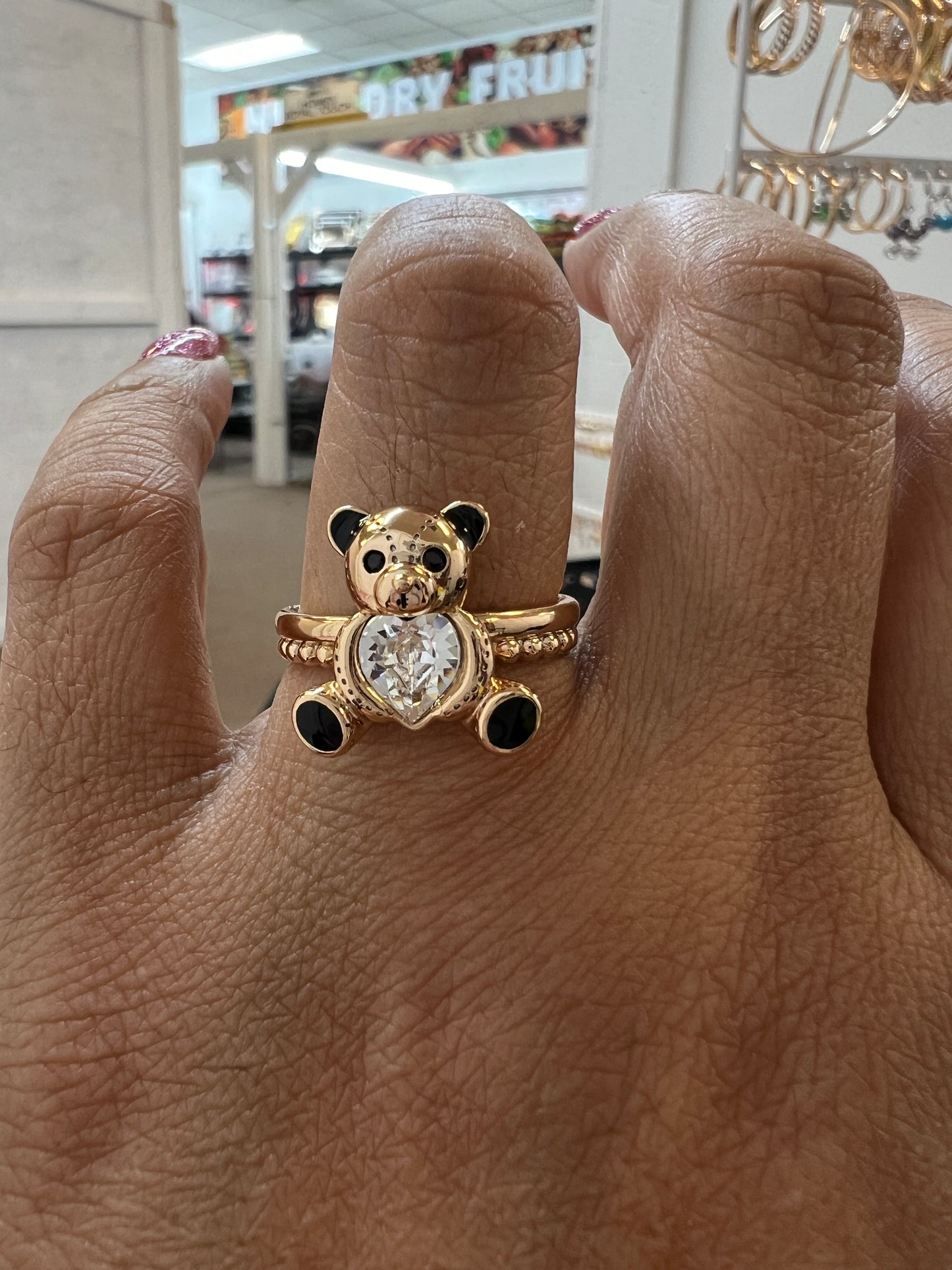 Teddy Bear Rings with Crystal Hearts