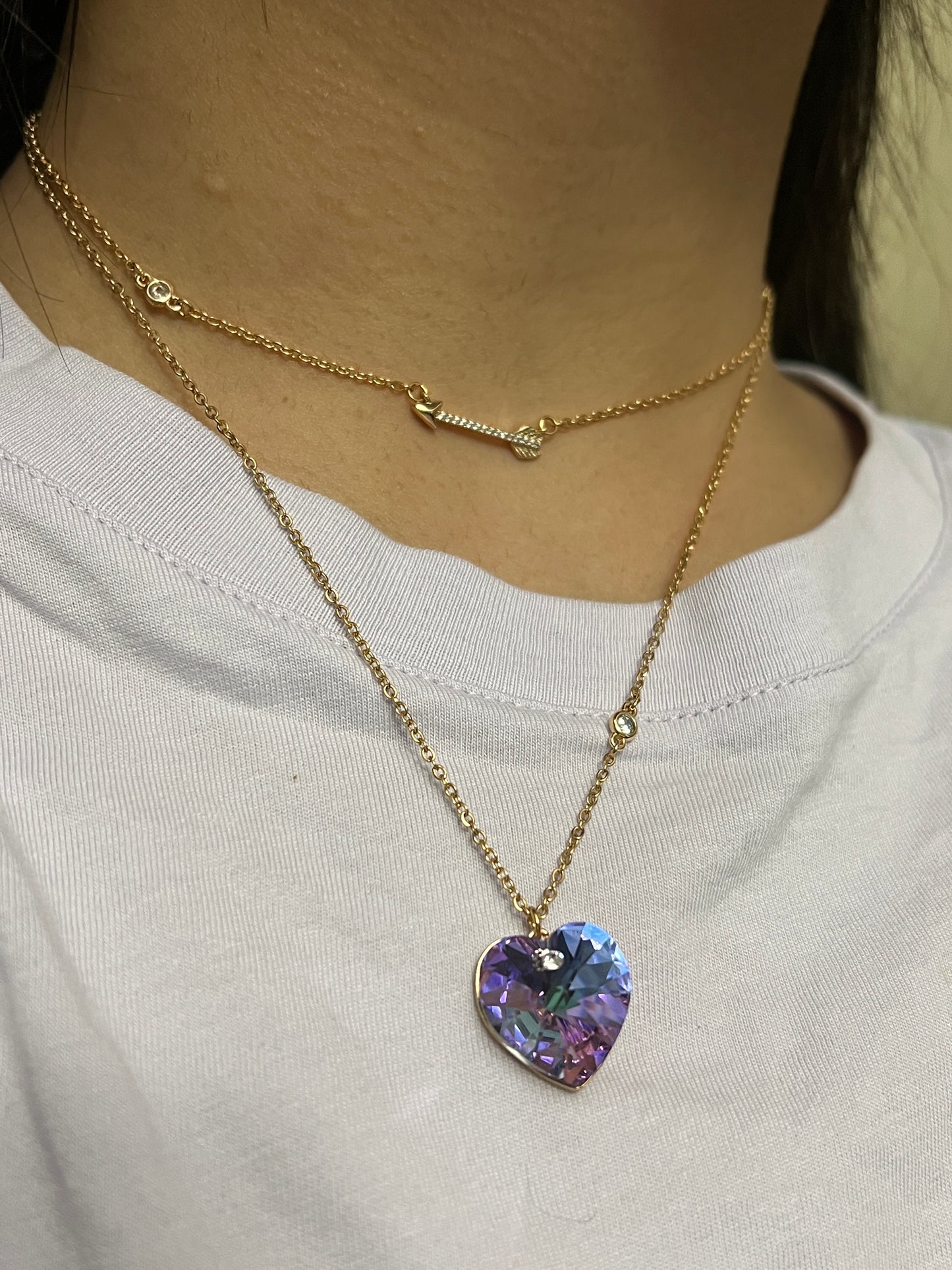 Purple Crystal Heart And Arrow Necklace For petite Women And Girls