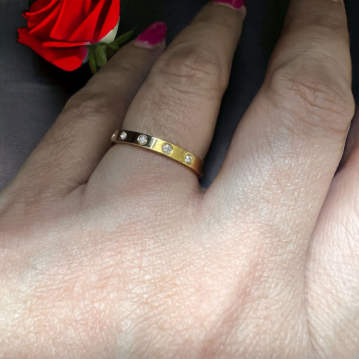 Plain Band Ring With 5 Stones In A Row