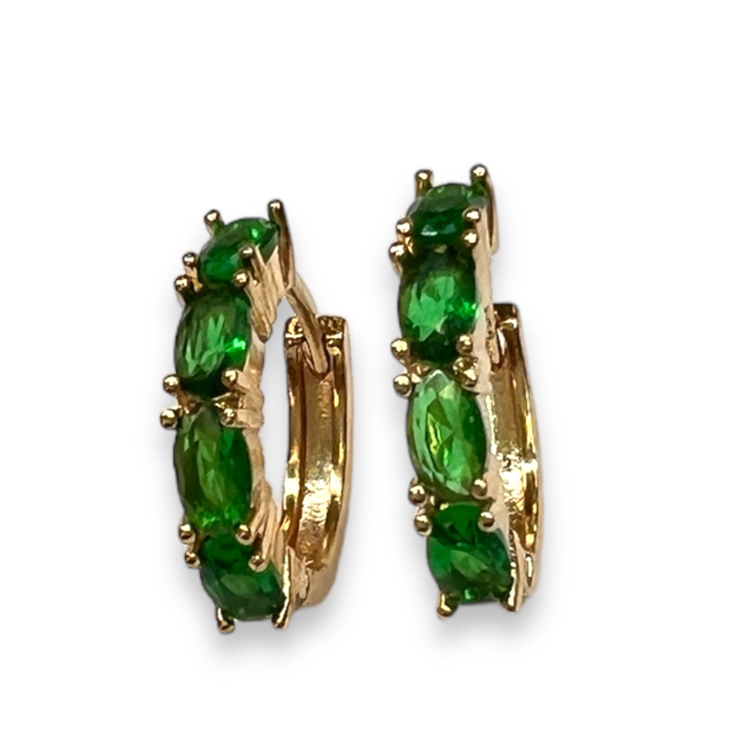 cute green and gold huggies earrings