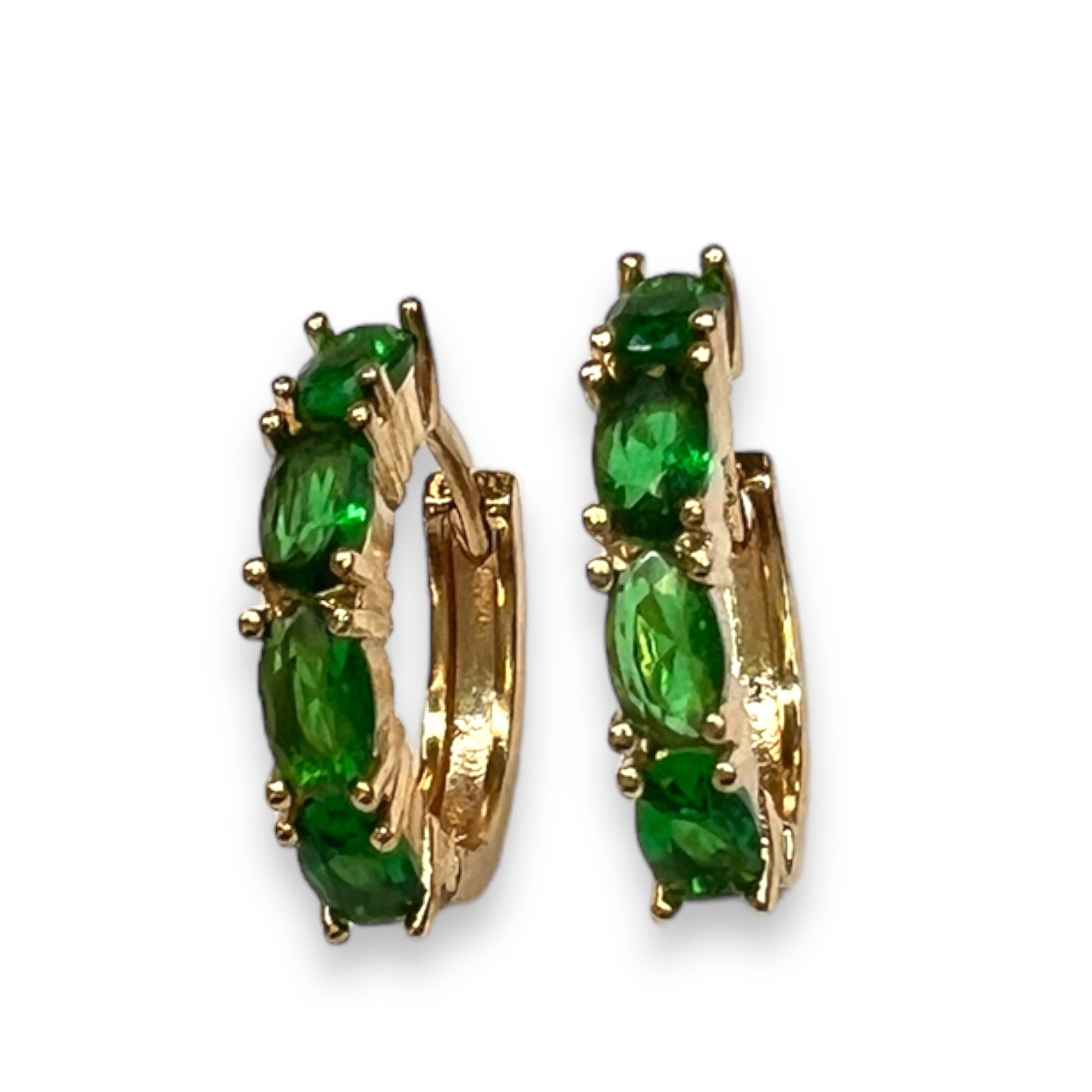 cute green and gold huggies earrings