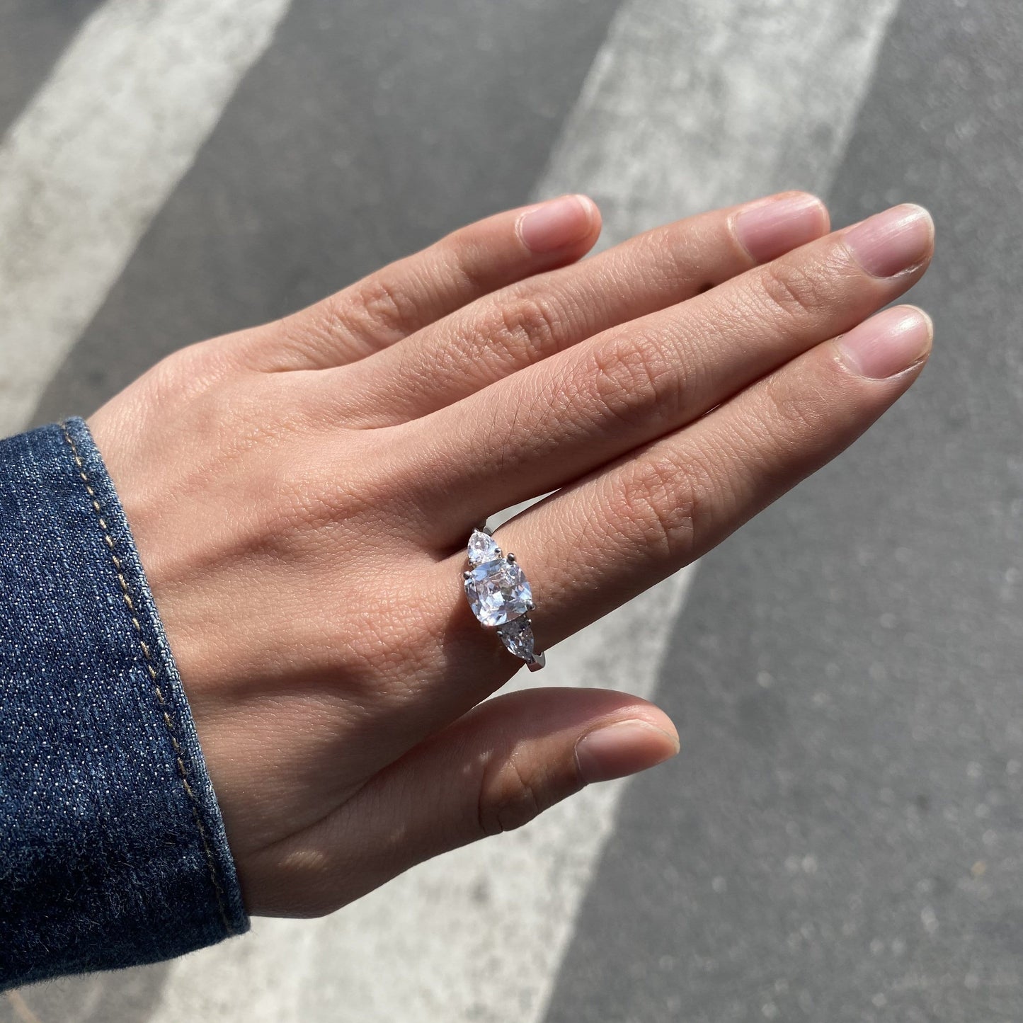 White Gold 3 Stones Engagement Ring