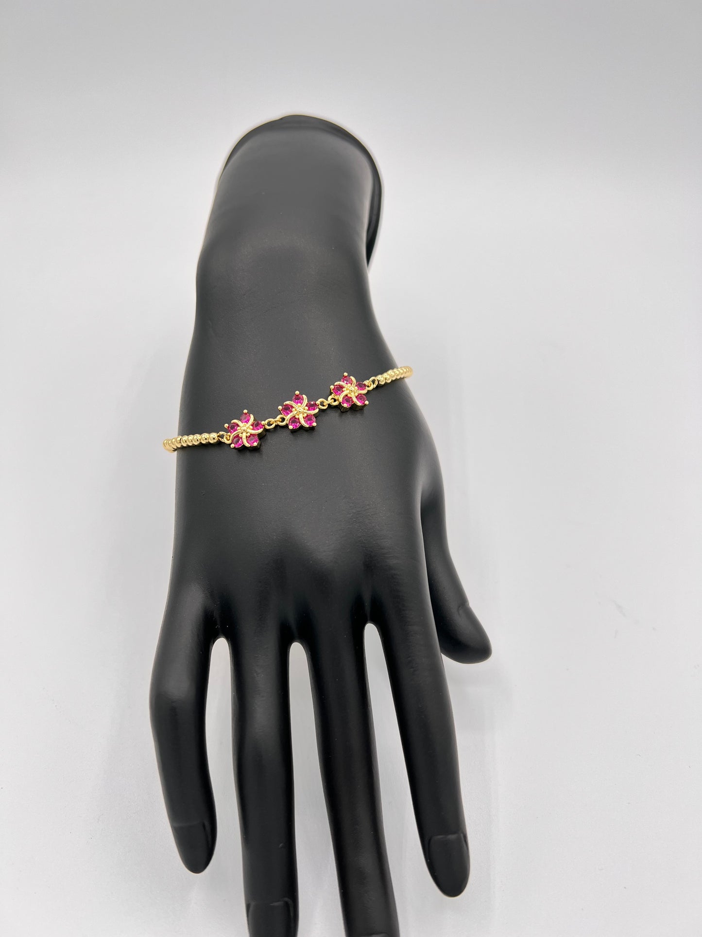 Trisha Ruby Pink Flower Gold Plated Bracelets One Free With Order $100 Or More