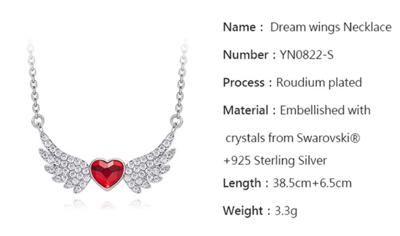 Flying Angel Wings Embellished with Crystals Beautiful Necklace