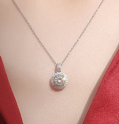 Stone In A Circle Sterling Silver 925 Moissanite Diamond Pendant Necklace For Women