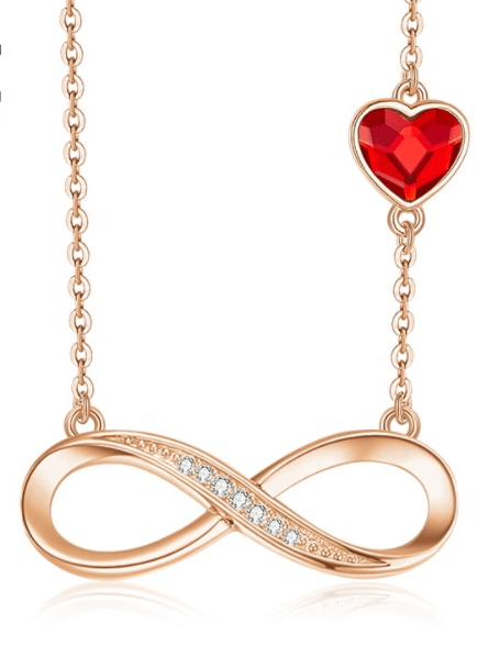 Rose Gold Color Infinity Necklace with Red Crystal