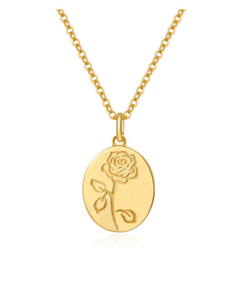 Rose Engraved Sterling Silver Gold Plated  Necklaces