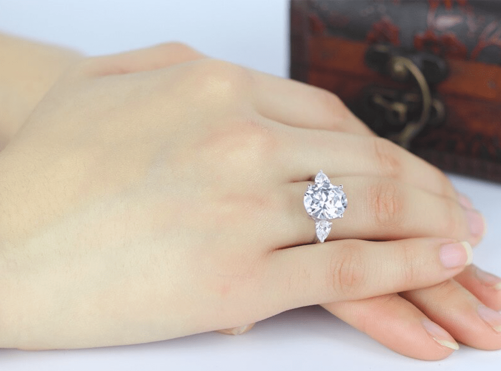 White Gold 3 Stones Engagement Ring