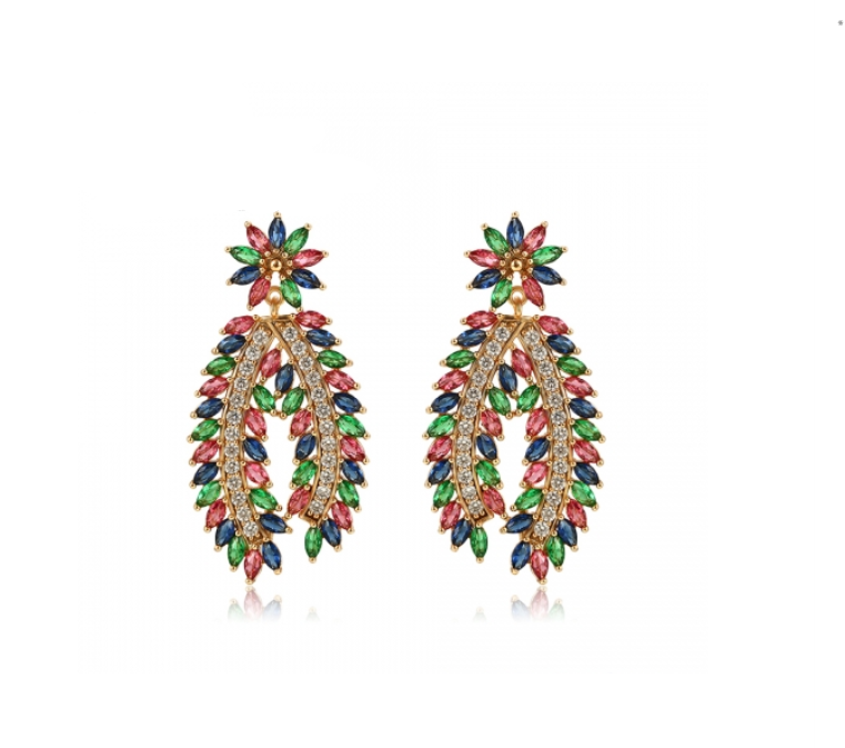 Radiant Allure: Elegant Multicolor Cubic Zircon Earrings in Gold Color - Captivating Jewelry for Women with Timeless Style