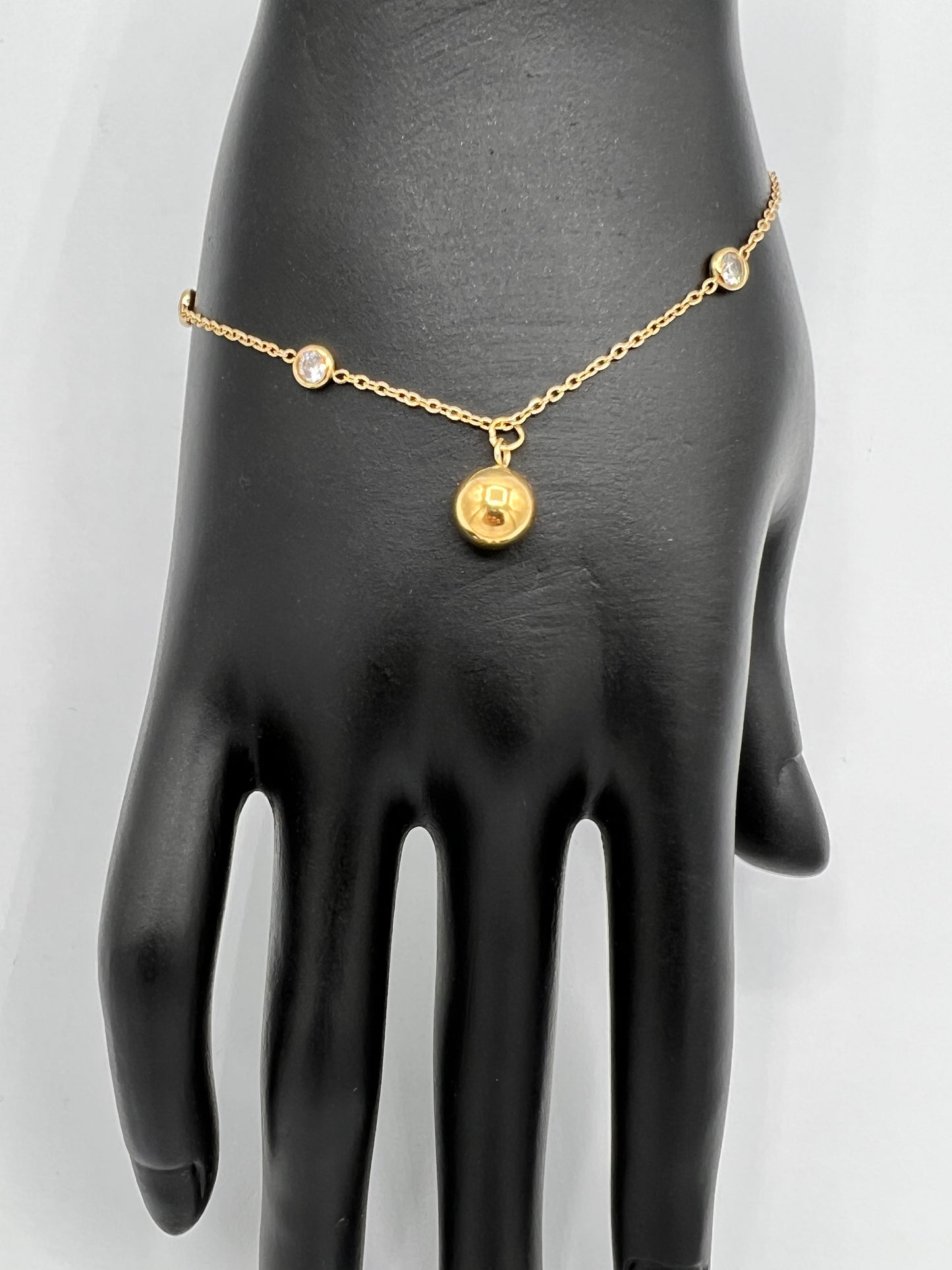 Dainty Elegance: Ball and Stones 14K Gold Bracelet - Elevate Your Style with a Charming Blend of Delicacy and Opulence