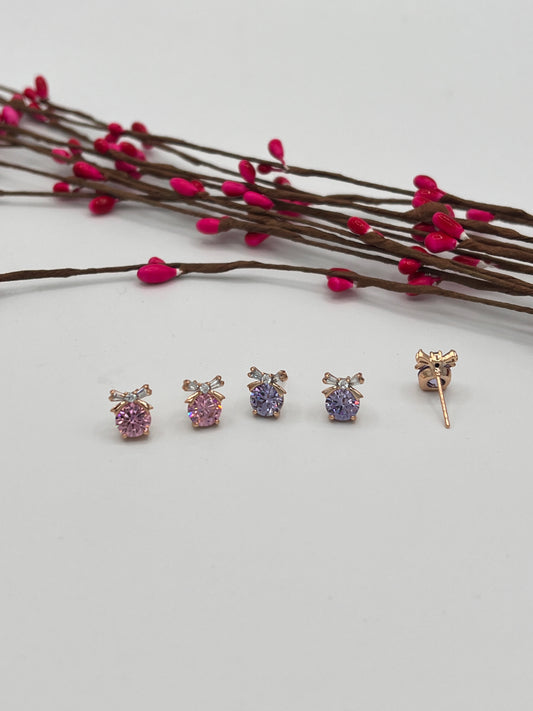 Pink Bow And Amethyst Bow 18k Studs one Pair Free With Order $100 Or More