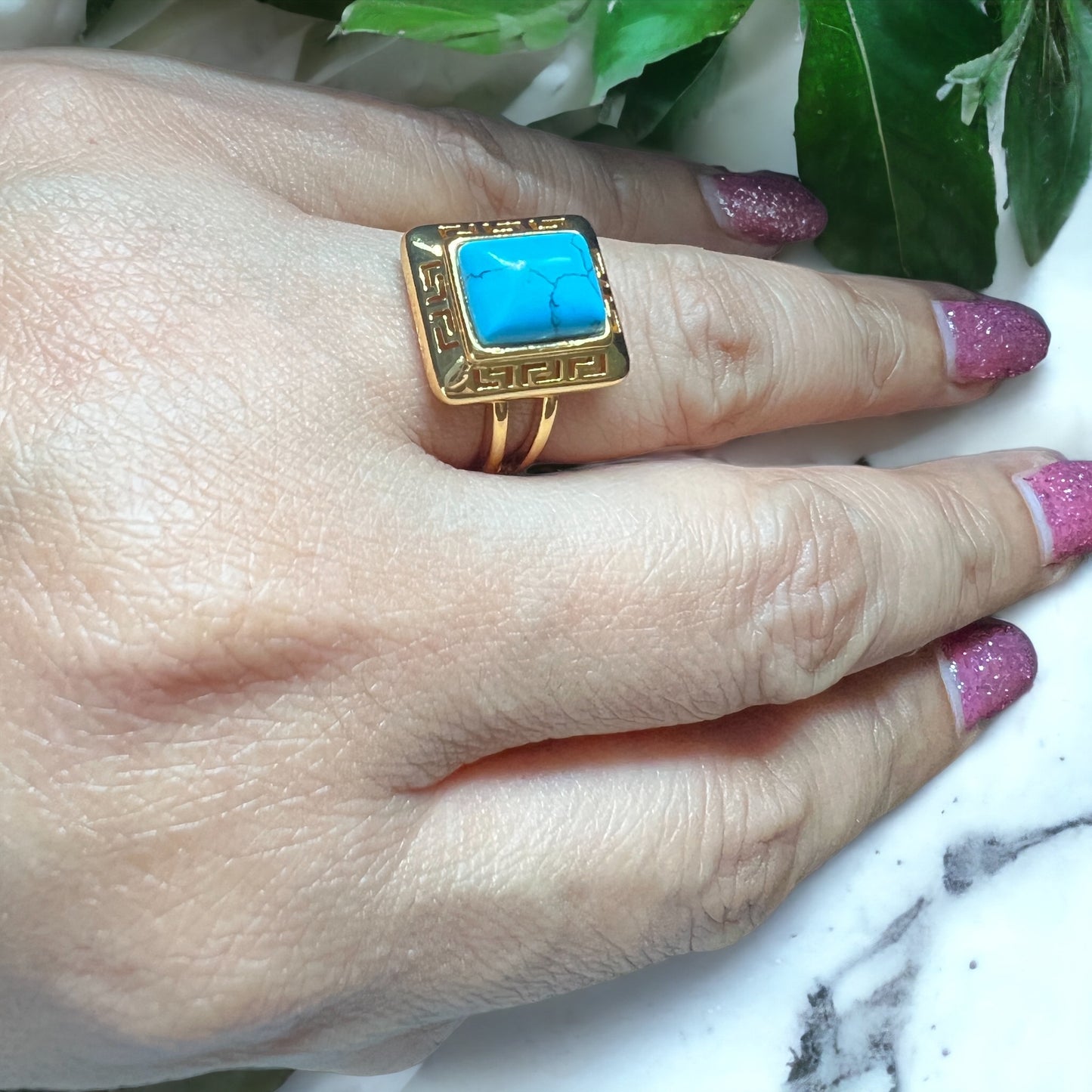 Rectangular Turquoise Gold Ring