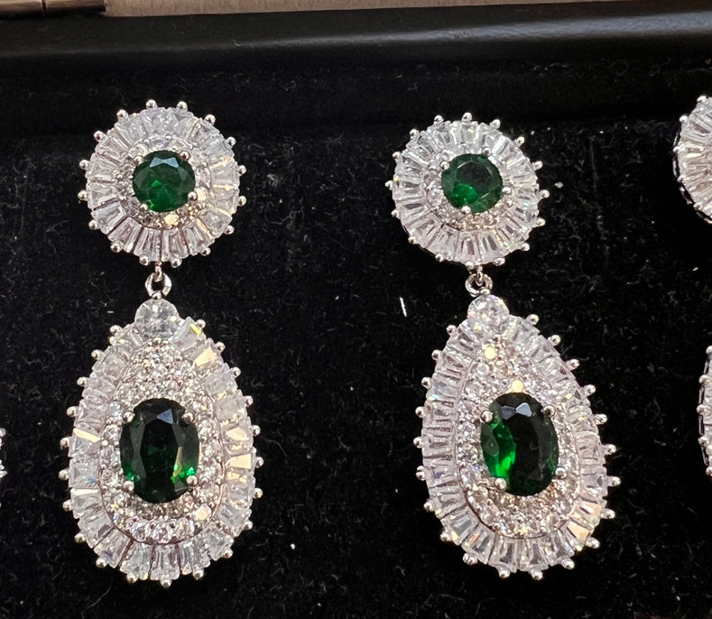 Green And Silver party Earrings