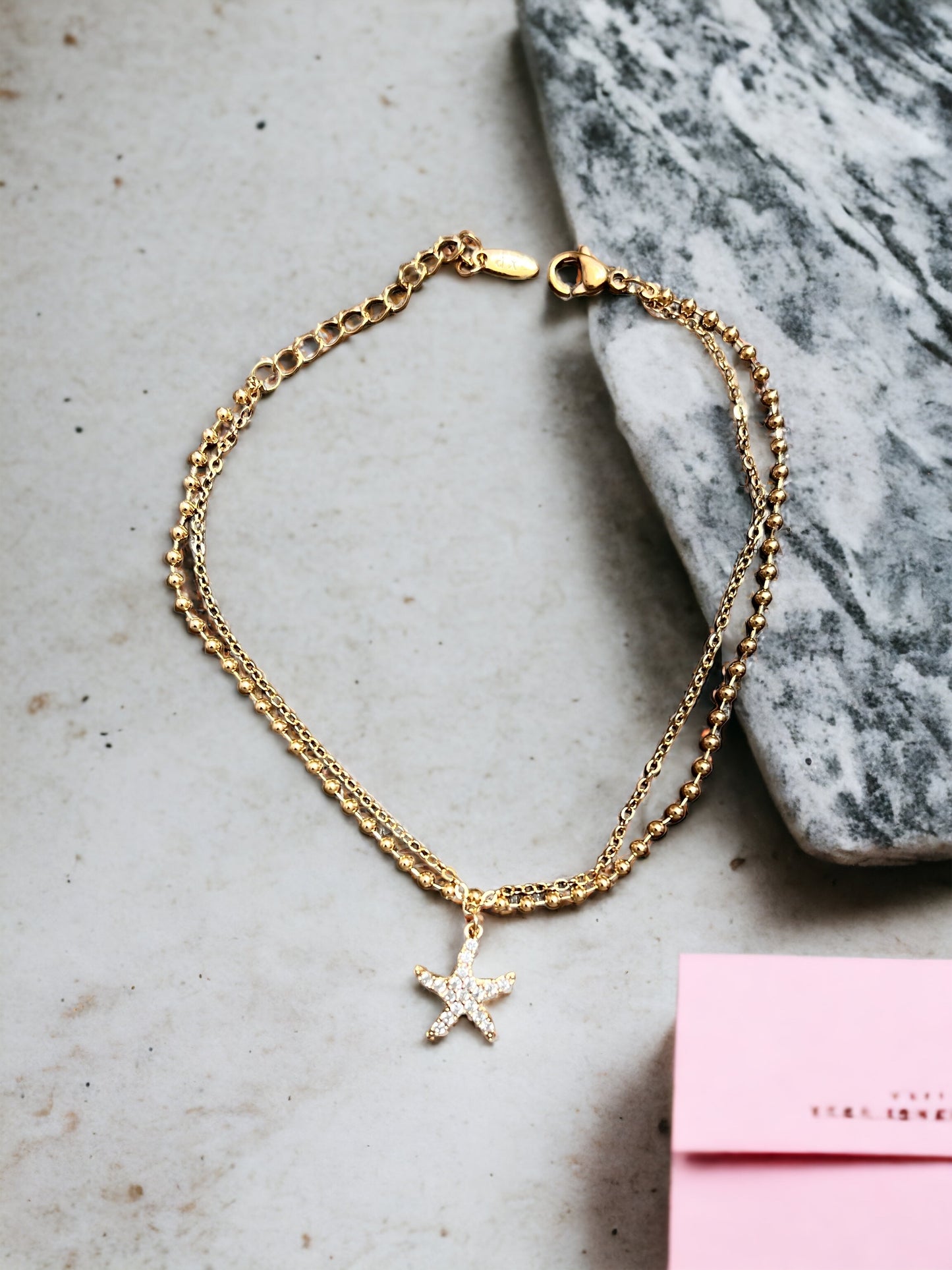 Star with Double Chains Gold Plated Dainty Bracelets