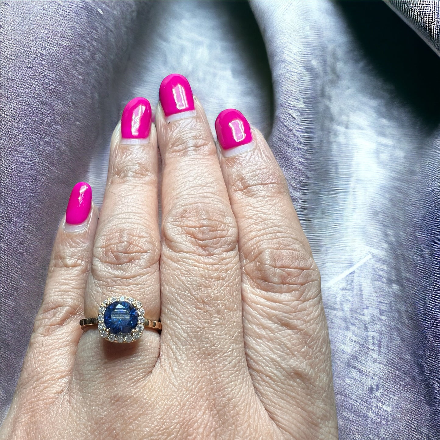 Coloured Squares Stone Surrounded By White Stones Gold Rings