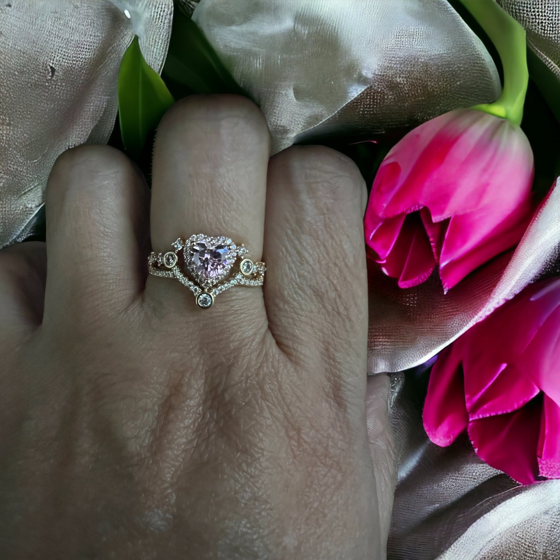 pink dainty heart ring . love ring