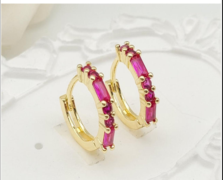 Two Designs In Hot Pink Gold  Huggies Earrings #0097