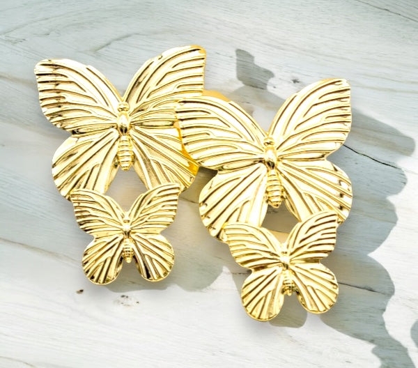 Double Butterflies Gold Drop Earrings #00112