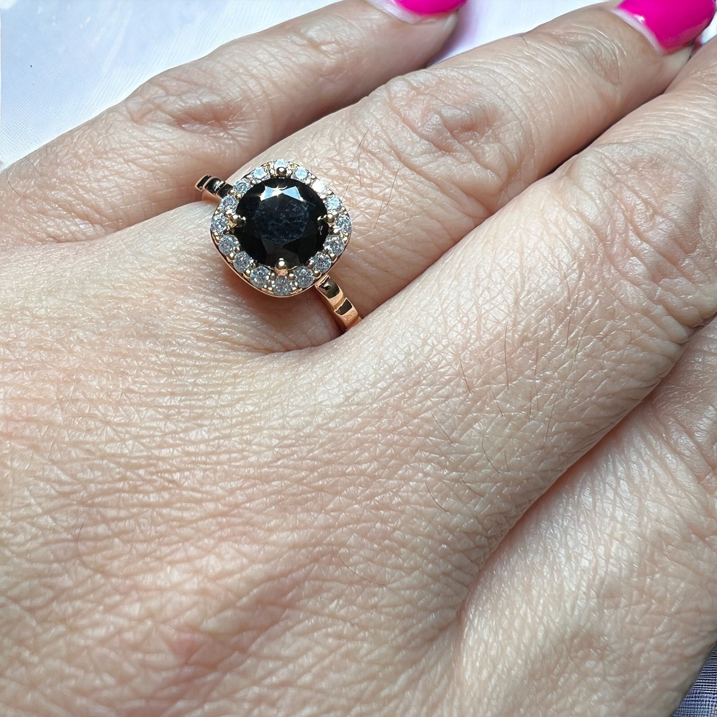 Coloured Squares Stone Surrounded By White Stones Gold Rings