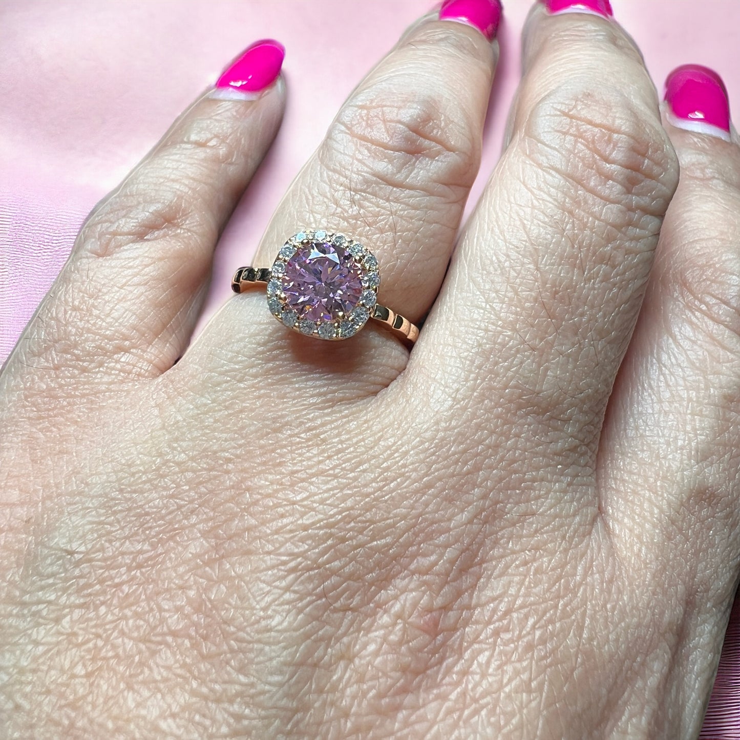 Coloured Squares Stone Surrounded By White Stones Gold Rings #0174