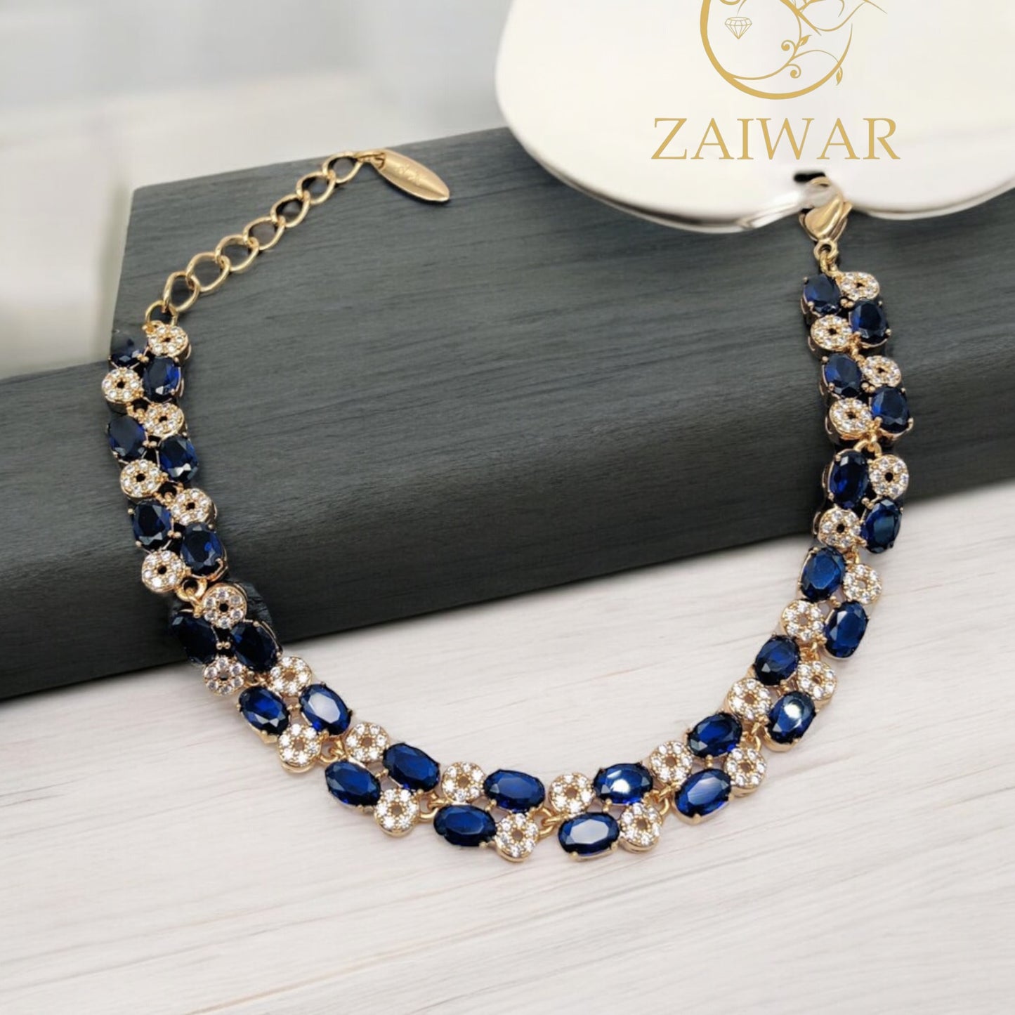 Gold , Sapphire And American Diamonds Bracelet #2044