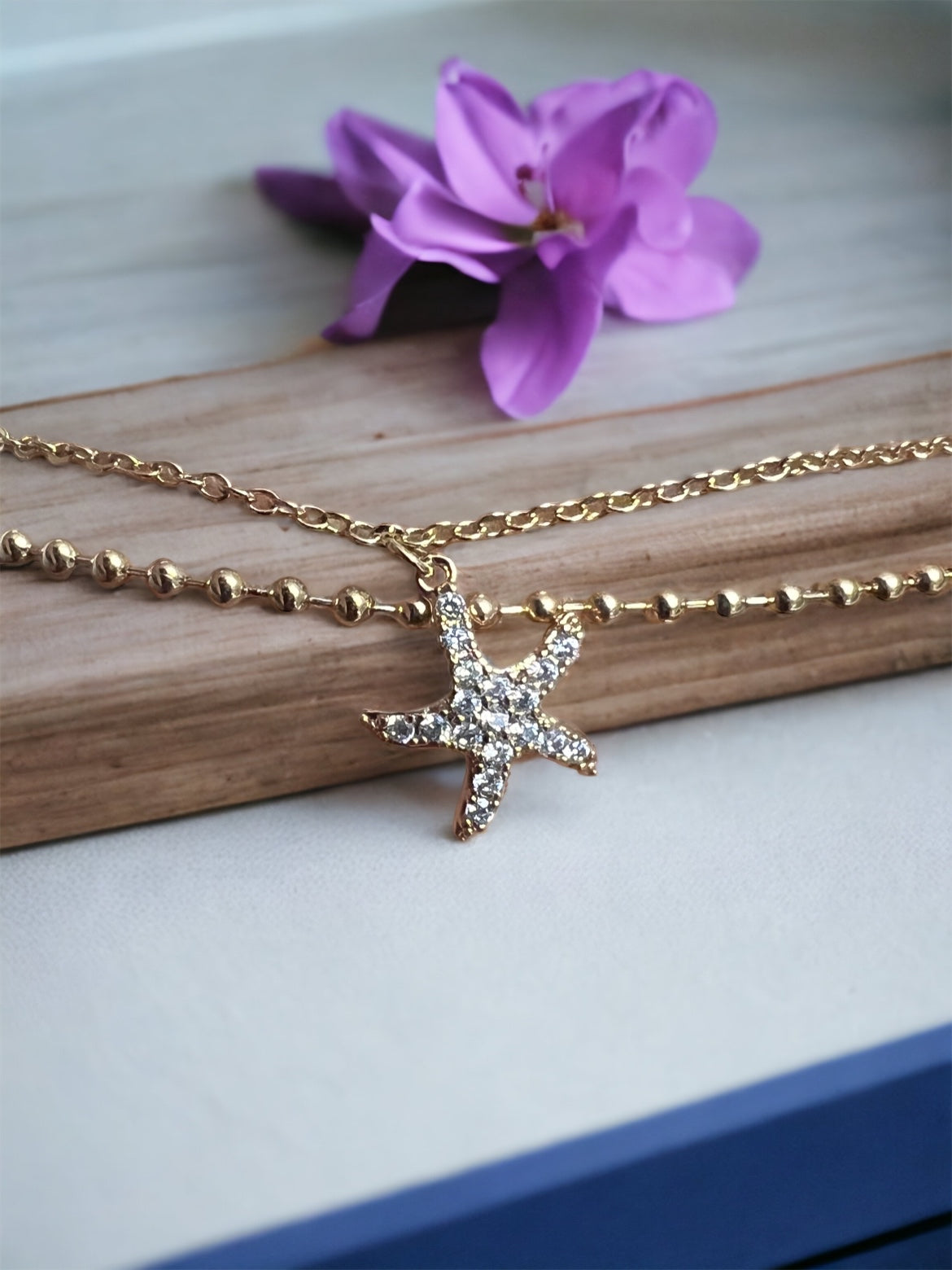 Star with Double Chains Gold Plated Dainty Bracelets