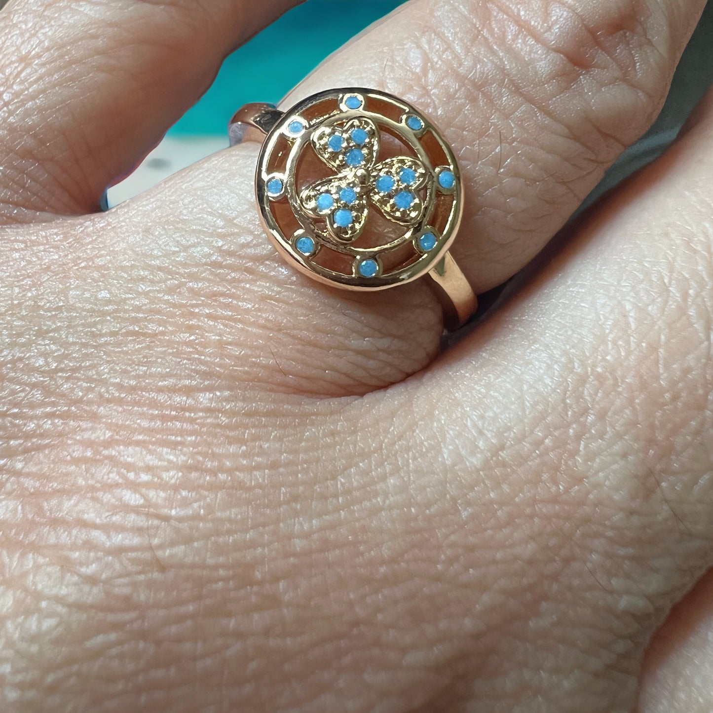 Hand Crafted Turquoise and Gold Flower Gold-Plated Rings - Timeless Beauty for Effortless Style