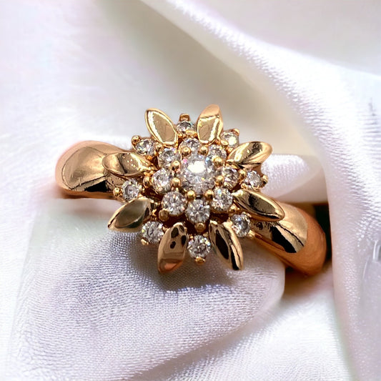 Zircons Flower And Gold Leaves Gold Rings