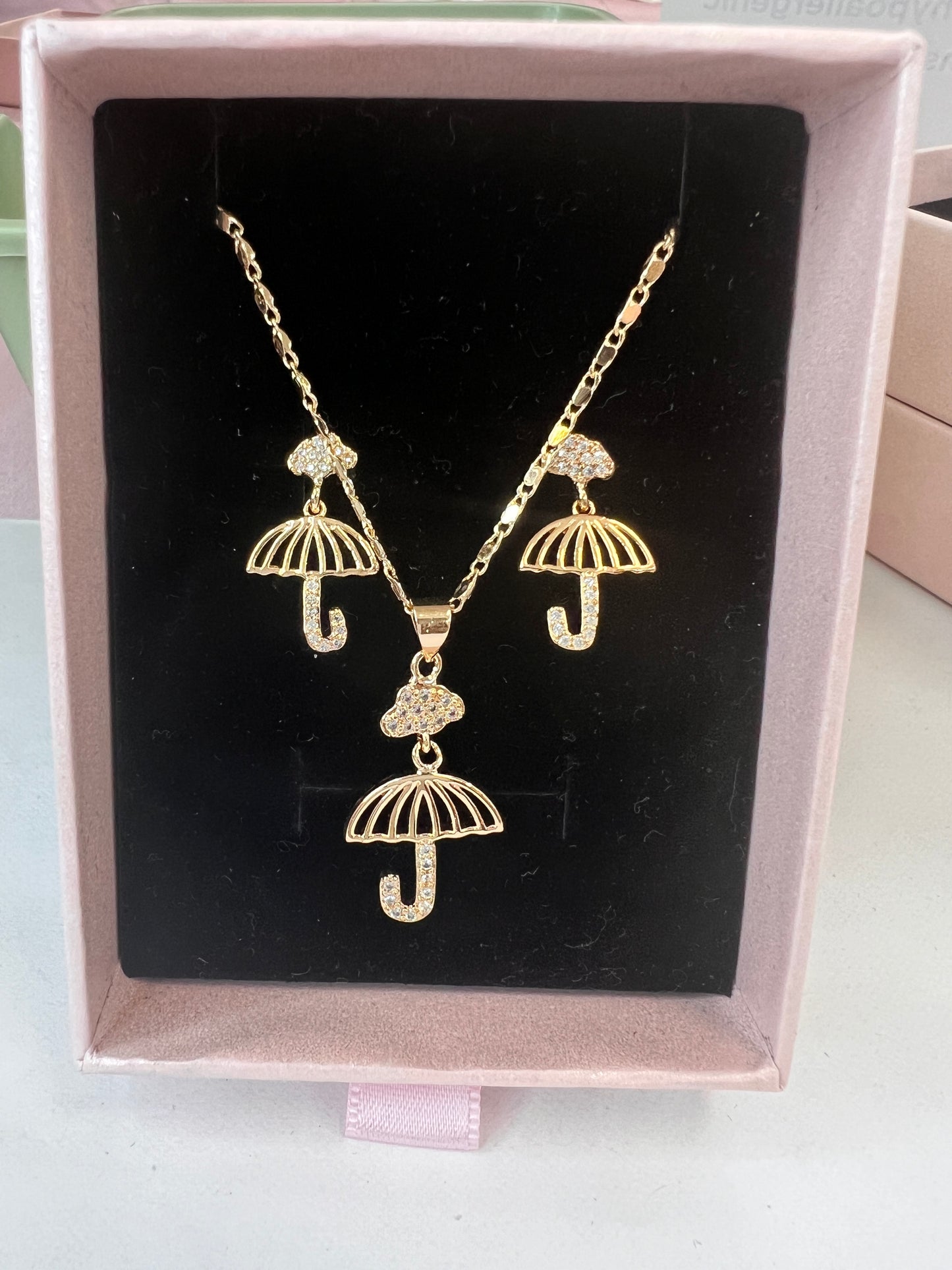 Unique Umbrella Design Earrings And Necklace Set