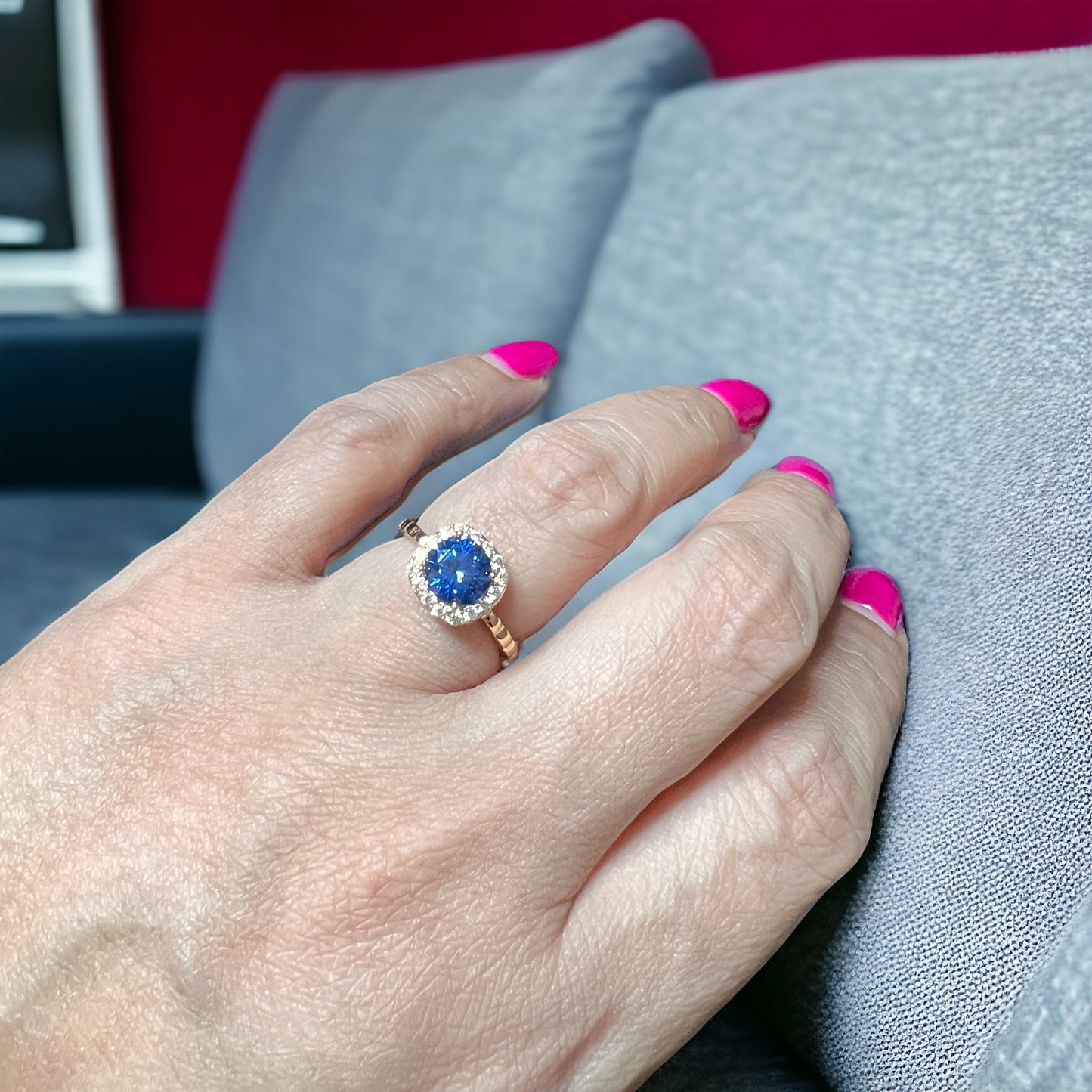 Coloured Squares Stone Surrounded By White Stones Gold Rings #0174