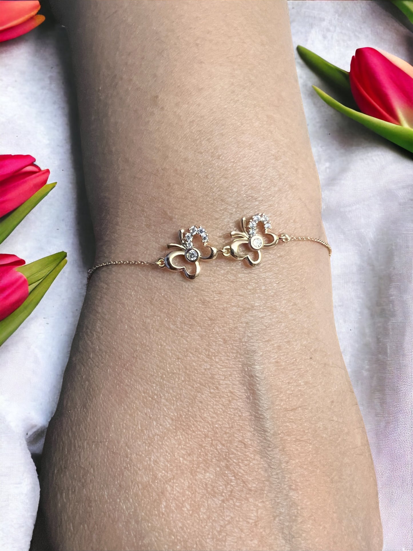 butterfly design bracelet for women vacummed gold plated
