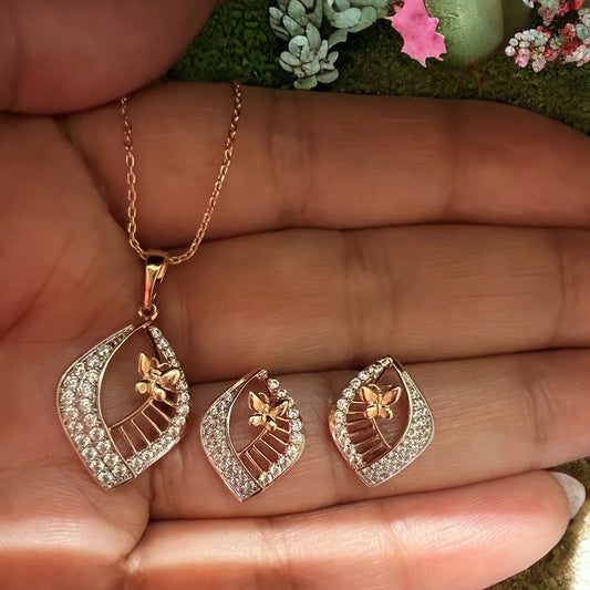 Stimulant diamonds, Eco-friendly copper, Tarnish-resistant, Butterfly jewelry set, Elegant chain length.