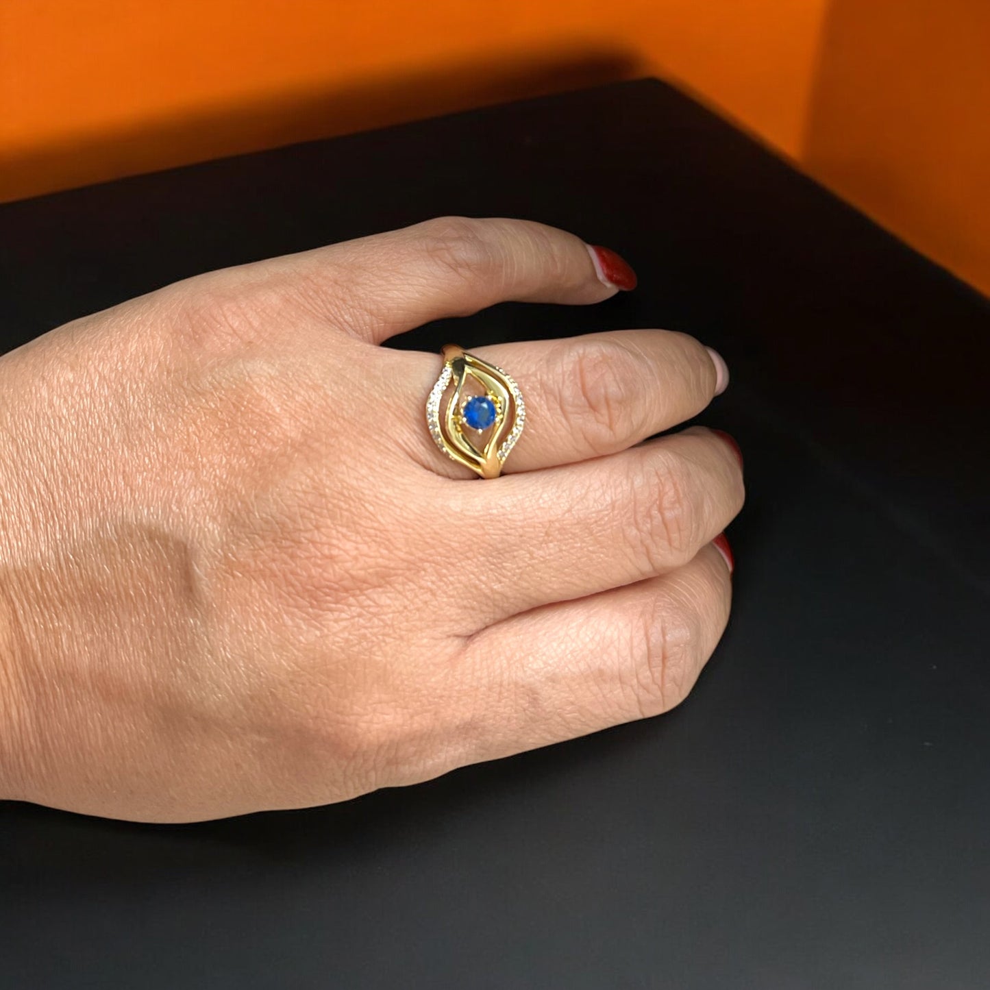 Blue Sapphire Evil Eye 14k Gold Ring