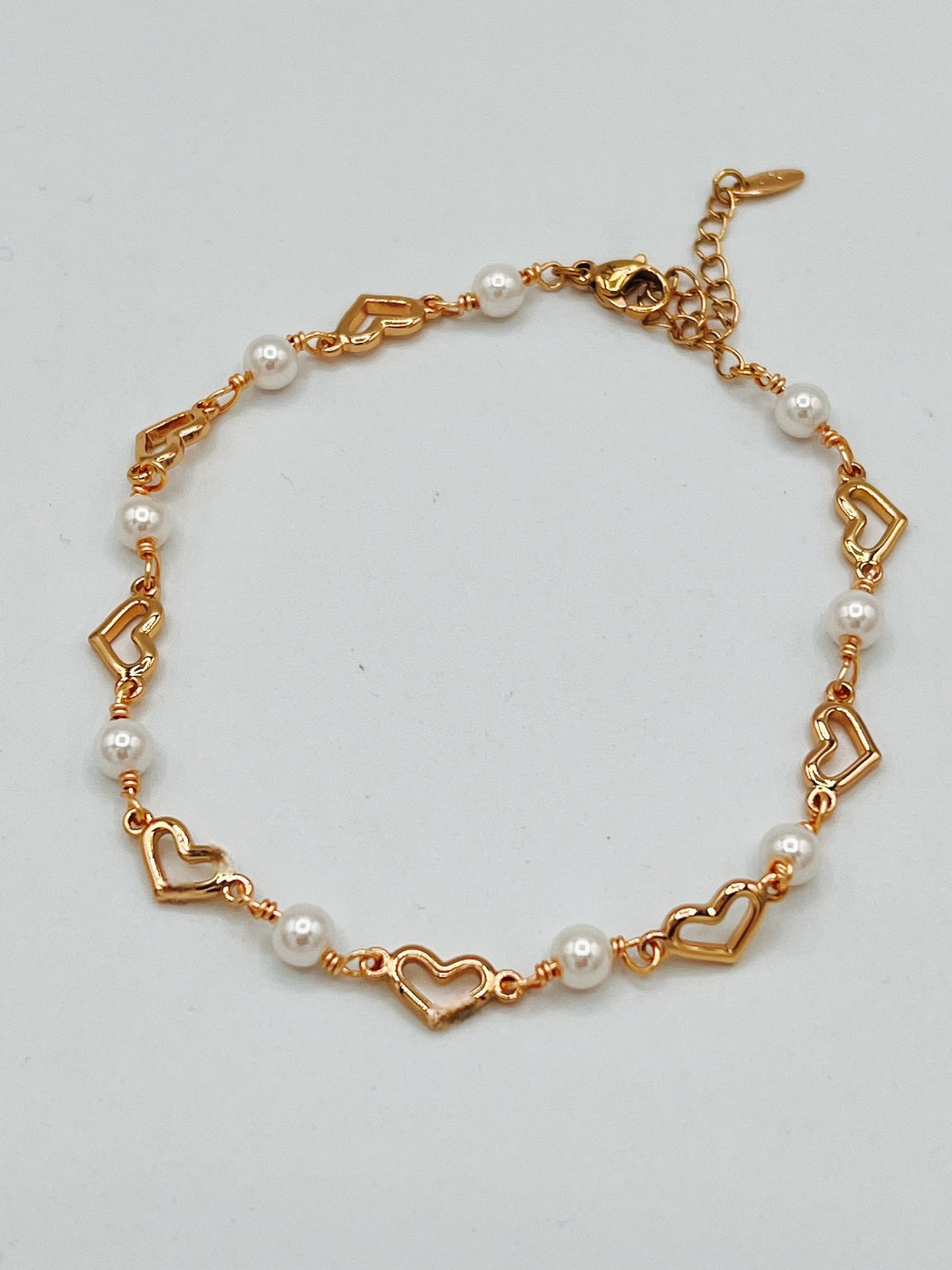 Gold Hearts And White Pearls Anklets #4