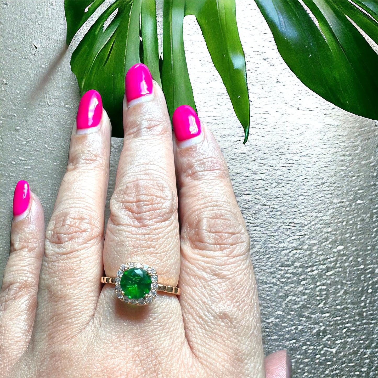 Coloured Squares Stone Surrounded By White Stones Gold Rings #0174