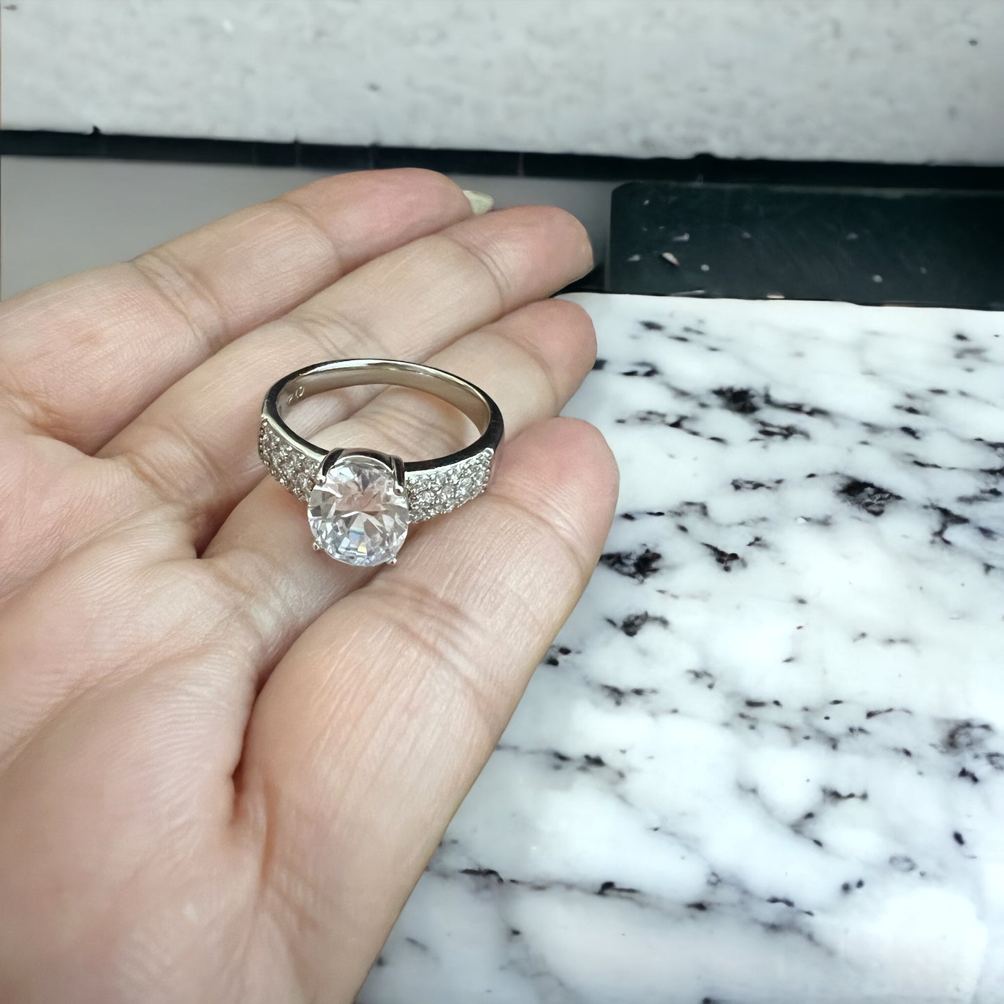 Oval Main Stone Wide Cubic Zircons Band Ring