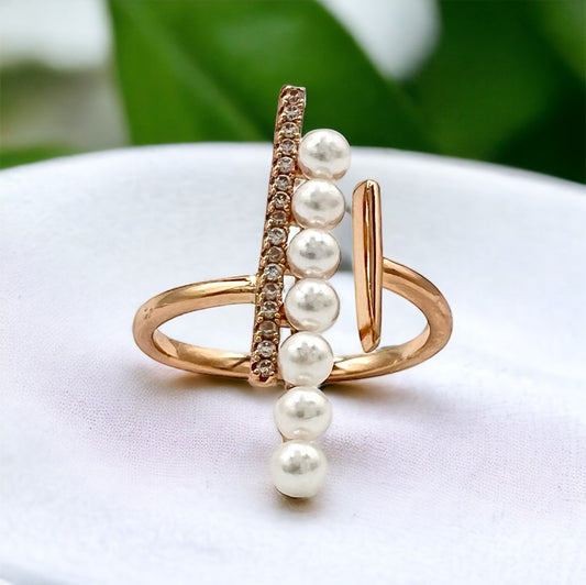 Pearls And Zircons Lines Open Gold Rings