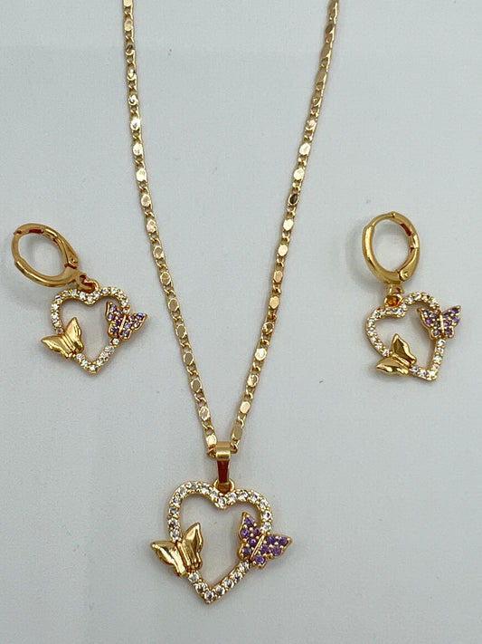 Gold plated Heart design earrings and necklace set 