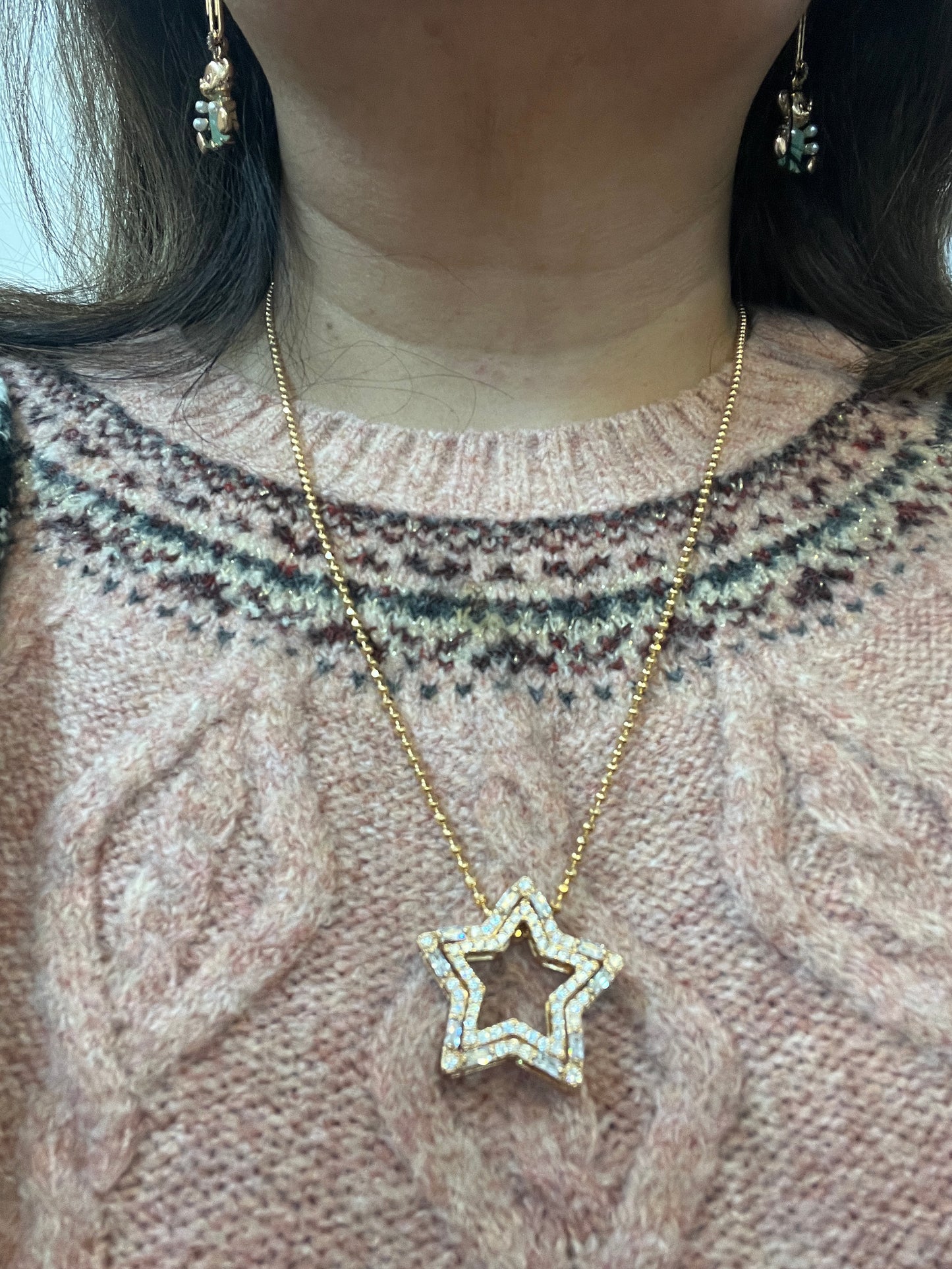 Double Stars Gold Plated Sweater Necklace