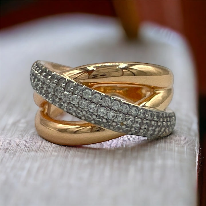 Gold And Silver Criss Cross Rings #0194