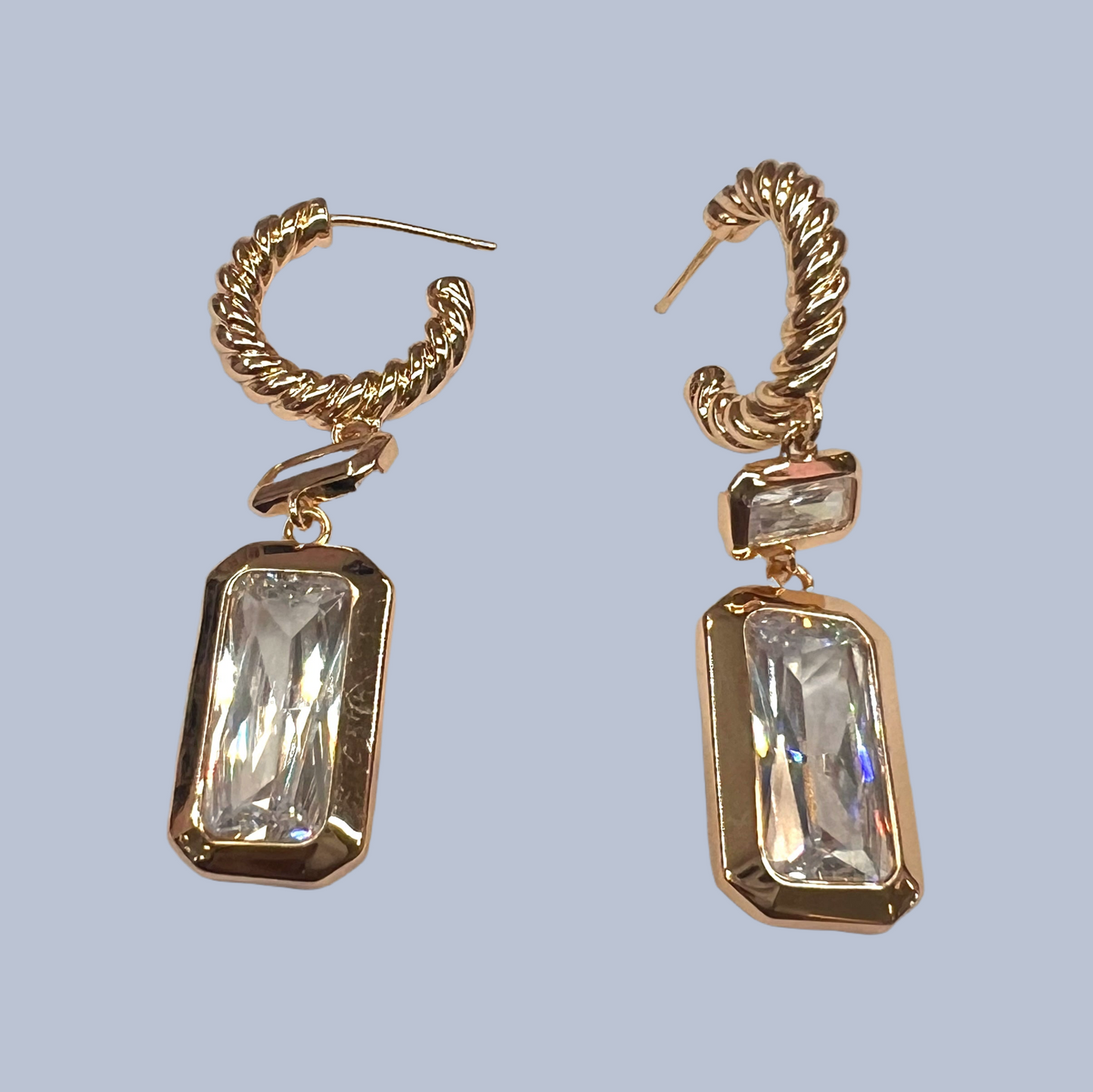 Gold Small Semi Hoops With Two Rectangulars Hanging #0094