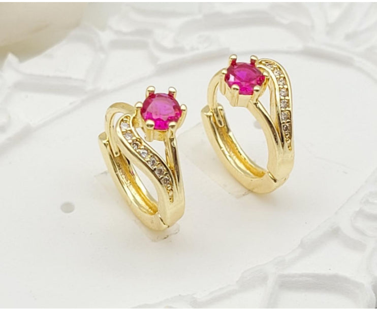 Two Designs In Hot Pink Gold  Huggies Earrings #0097