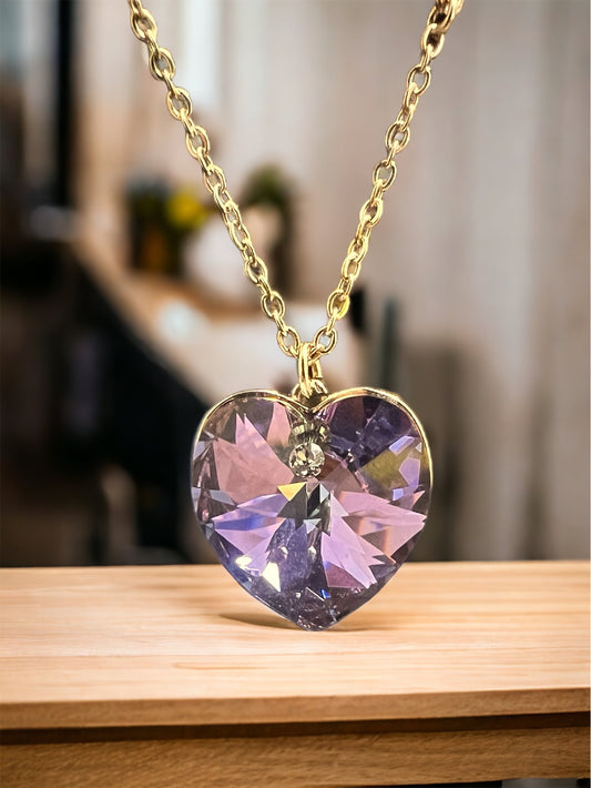 Purple Crystal Heart And Arrow Necklace For petite Women And Girls