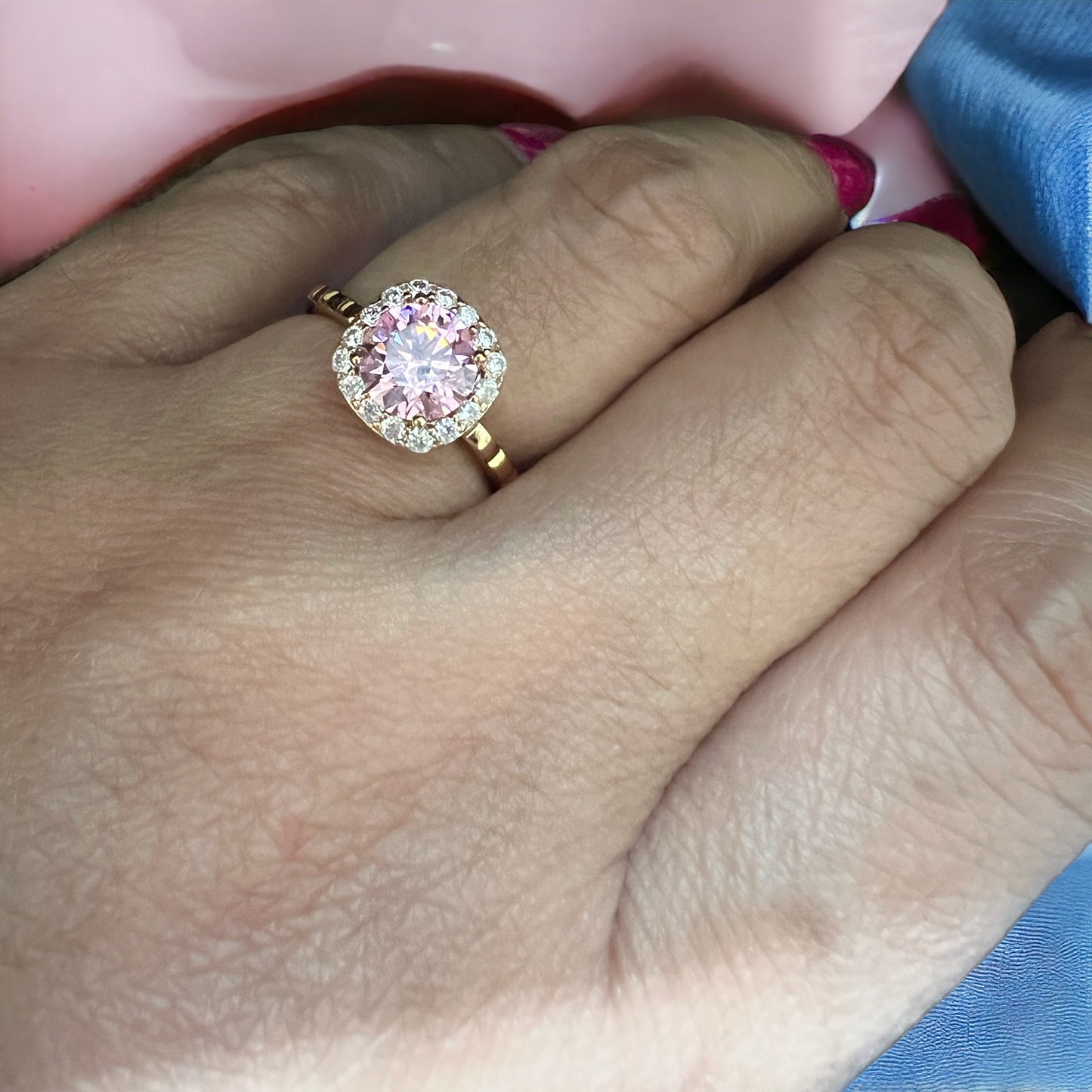 Coloured Squares Stone Surrounded By White Stones Gold Rings #0174