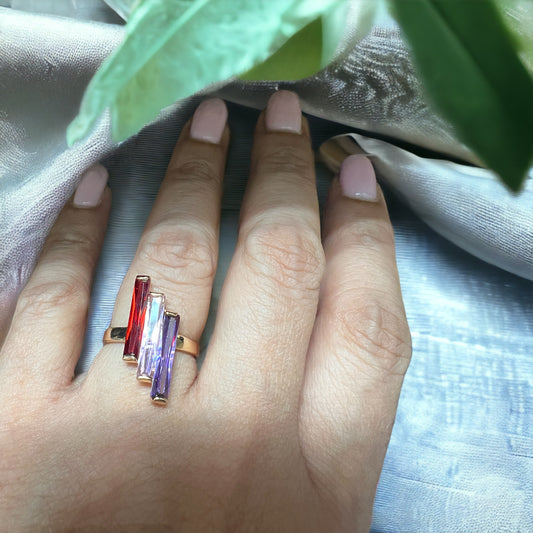 Three Long Crystals 18K Gold Plated Rings